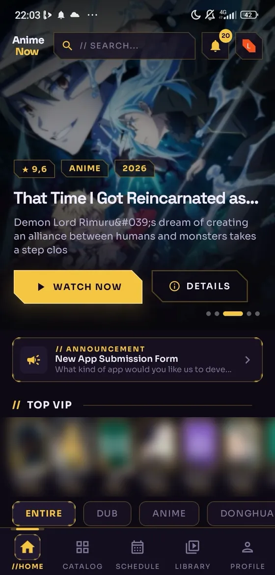 AnimeNow home screen